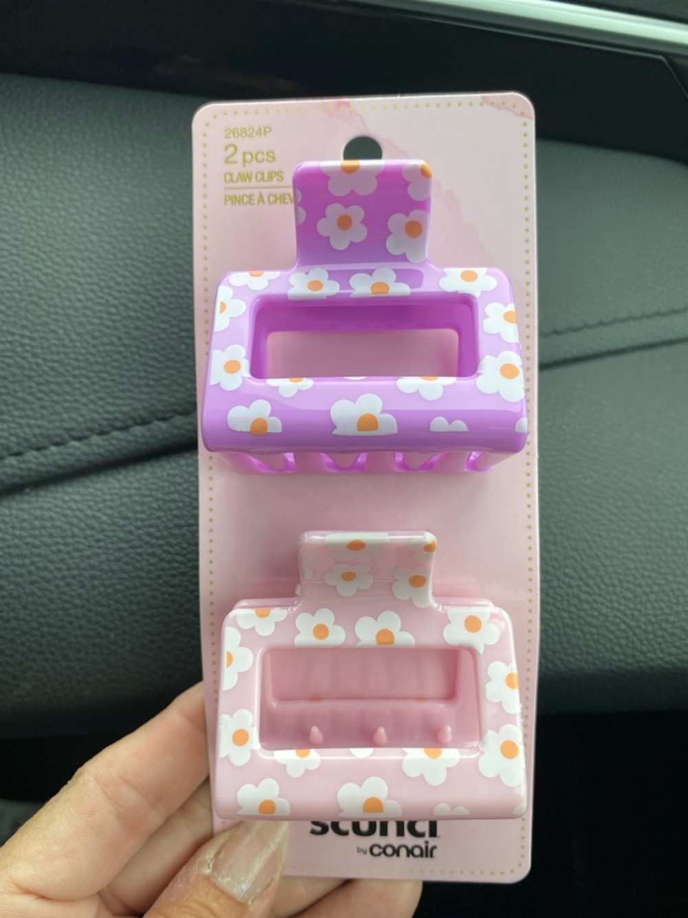 scunci Floral Daisy Claw Clips - Lavender & Light Pink, 2-Pack